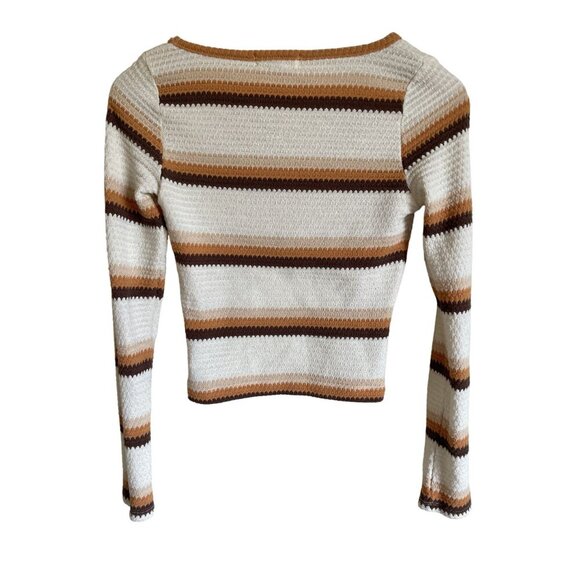 Rip Curl Striped Long Sleeve Blouse - Cream, Brown, Orange - Picture 3 of 8